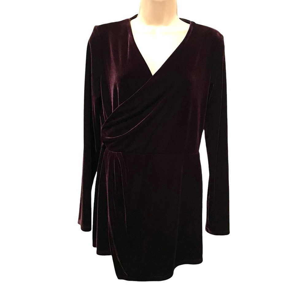 Joseph Ribkoff Women’s Velvet Tunic Purple/Maroon Size 8 Faux Wrap